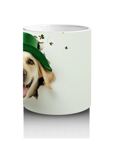 Yeşil Şapkalı Labrador Retriever Figürü - Baskılı Kahve Kupası Renkli