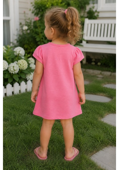 Babyhola Little Love %100 Pamuk Penye Kız Çocuk Yazlık Elbise 229199 Pembe