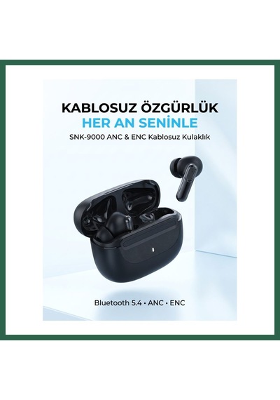 Bezos Snk-9000 Siyah Anc & Enc Kablosuz Bluetooth Kulaklık 5.4 Kulak İçi Kulaklık Bzs01