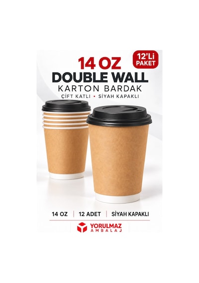 Double Wall Kapaklı Karton Bardak 14 Oz 12 Adet Çift Katmanlı Büyük Boy Sıcak İçecek Bardak Renkli