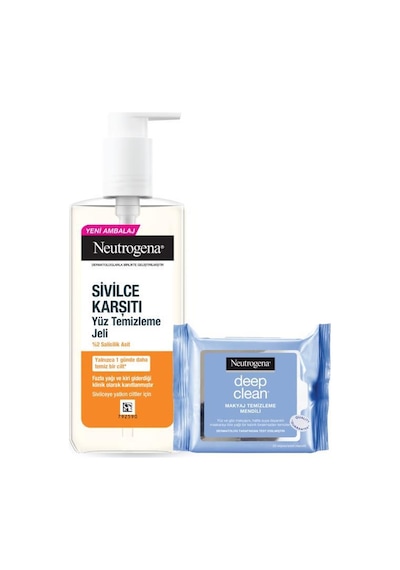 Neutrogena Sivilce Karşıtı Temizleme Jeli 200 Ml + Deep Clean Makyaj Temizleme Mendili 25 Adet