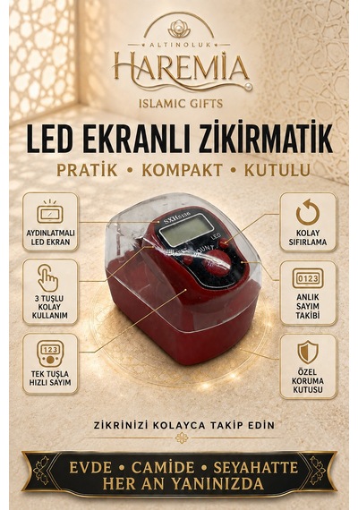 Özel Kutulu Ledli Zikirmatik Dijital Sayaç Mevlid Kandil Hediyesi Kırmızı Siyah