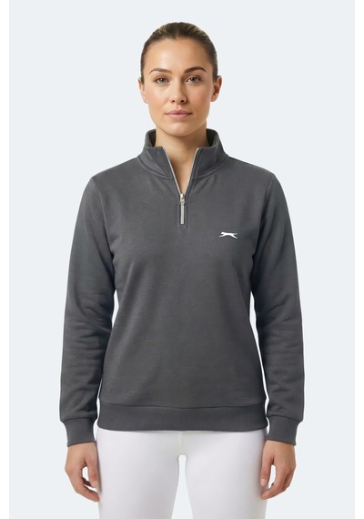 Slazenger Maxıs I Kadın Dik Yaka Fermuarlı Gri Sweatshırt Gri