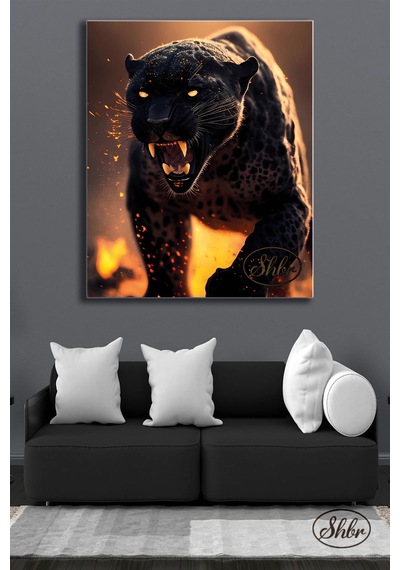 Tekli, Dikey, Kanvas, Dekoratif, Duvar, Tablosu , Jaguar, Panter, Gece Vahşi Hayvan,