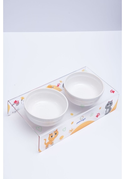 Petmagic Akrilik Pleksi Evcil Hayvan Beyaz Seramik Kaseli Kedi Mini Köpek Mama Su Kabı Kedi