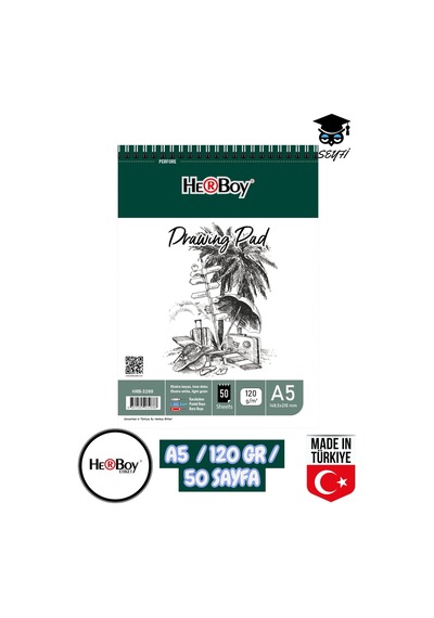 14x20 Cm A5 Eskiz Kara Kalem Çizim Defteri 120 Gr Telli 50 Sayfa Herboy Çok Renkli