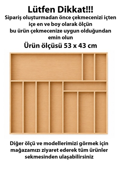 53 X 43 Cm Ahşap Kaşıklık Çekmece İçi Organizer Doğal Ahşap Mutfak Düzenleyici