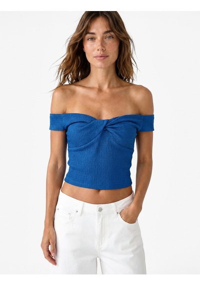Koton Koton X Şahika Ercümen - Bürümcük Kumaş Kalp Yaka Düğüm Detaylı Omzu Açık Crop Top Mavi 6sak10451ek Koton Koton X Şahika Ercümen - Bürümcük Kumaş Kalp Yaka Düğüm Detaylı Omzu Açık Crop Top Mavi 6sak10451ek