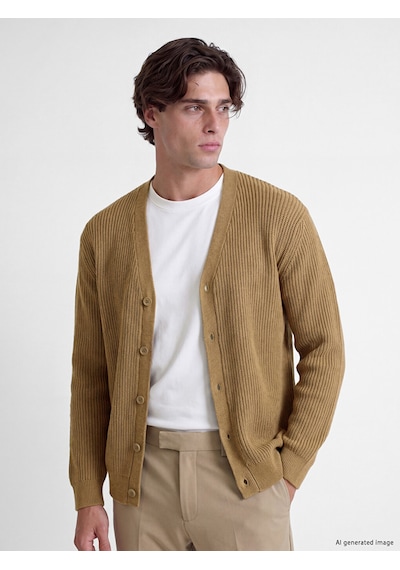 Lcw Vision Bej Regular Fit V Yaka Fitilli Erkek Triko Hırka