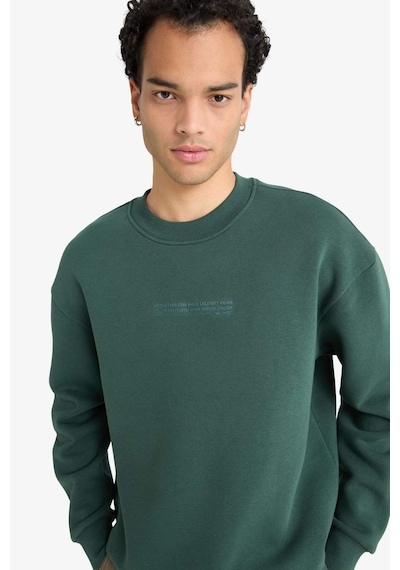 Defacto Boxy Fit Bisiklet Yaka Baskılı Sweatshirt X8282AZ24AUGN536 Yeşil