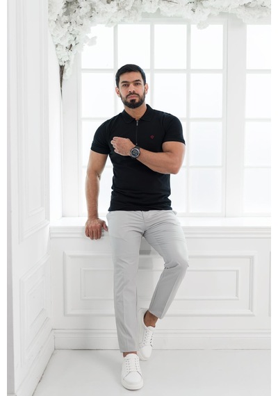 Paul Martin Fermuarlı Polo Yaka Regular Fit T-Shirt Siyah