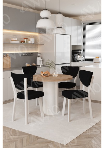 Avvio Elma Yuvarlak Ceviz Mutfak Masa 4 Adet Sandalyeli Takım 90x90 Cm Siyah Avvio Elma Yuvarlak Ceviz Mutfak Masa 4 Adet Sandalyeli Takım 90x90 Cm Siyah