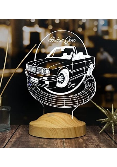 Bmw E30 Cabrio Bmw Logolu Hediye 3d Led Lamba Bmw Hayranına Hediye Çok Renkli