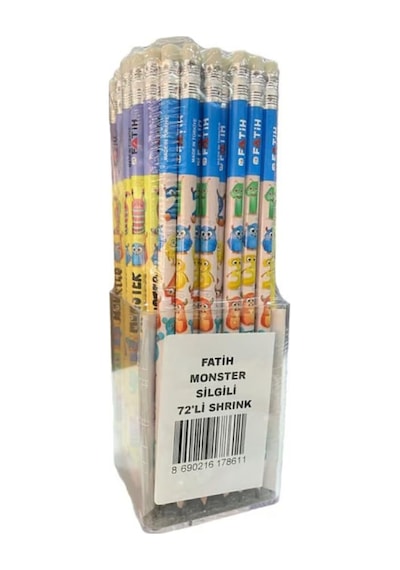 Fatih Kurşun Kalem Monster Silgili - 72'li Paket Çok Renkli