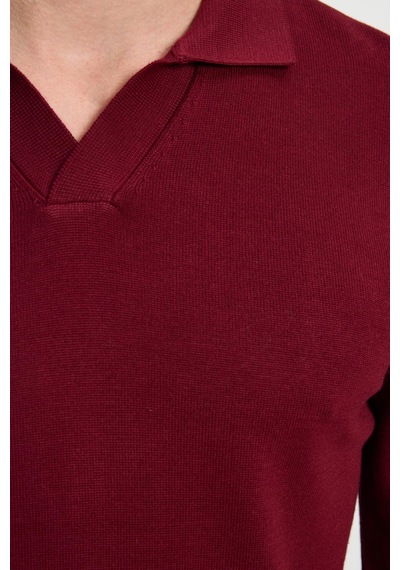 Tudors Erkek Standart Fit Normal Kesim Polo V Yaka Bordo Triko Kazak-35697 Bordo