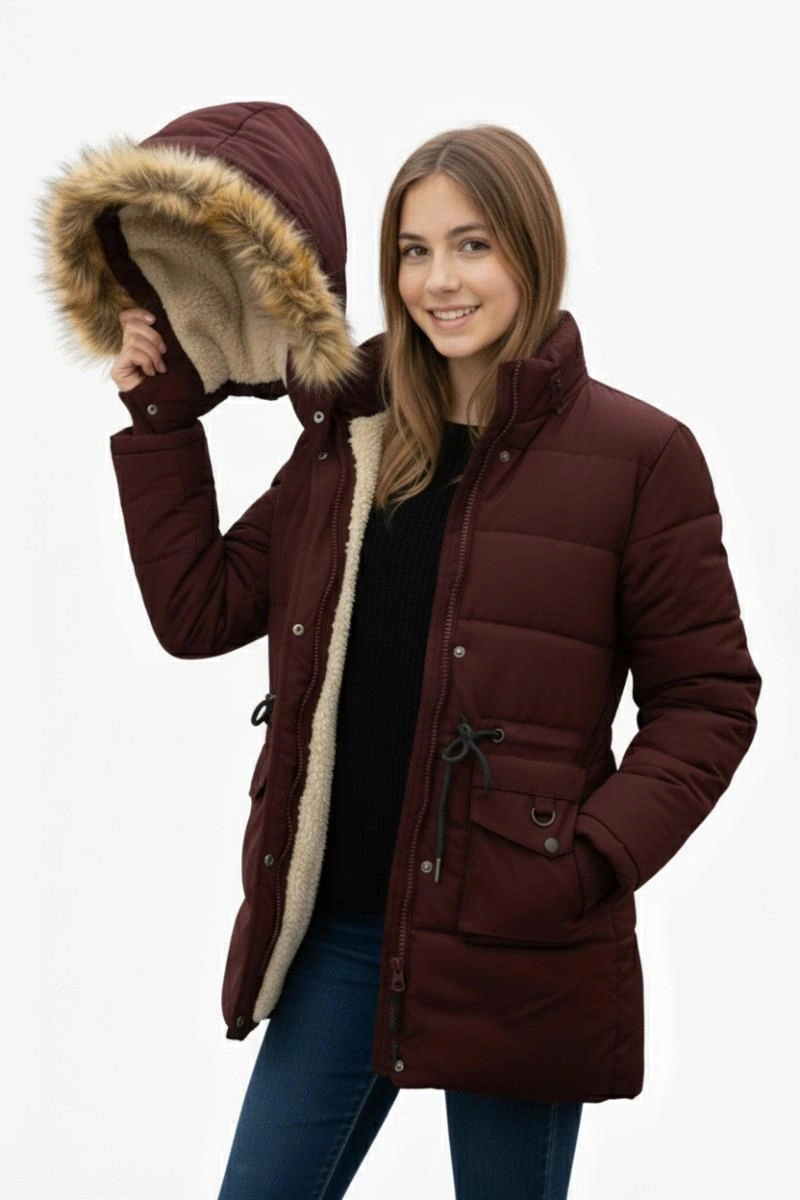 Baglan Kız Çocuk Kapüşonlu Mont Bs-2022 Bordo