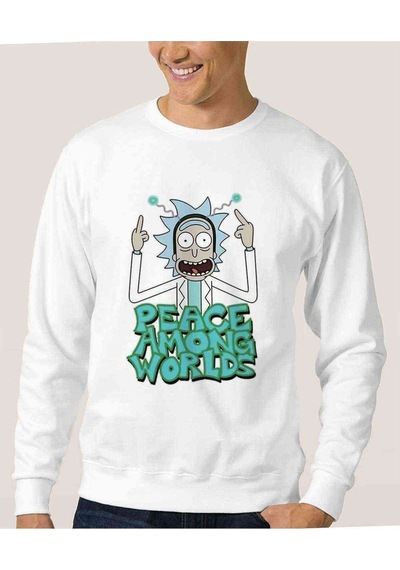 Rick Peace Baskılı Beyaz Erkek Örme Sweatshirt