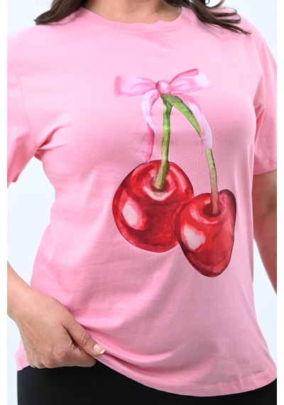 Kadın Büyük Beden Kiraz Baskılı T-shirt 1785-24 001