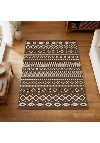 Kartela Halı Nera Halı Kaymaz Taban Makinede Yıkanabilir Halı Kahverengi - 100 X 150 Cm