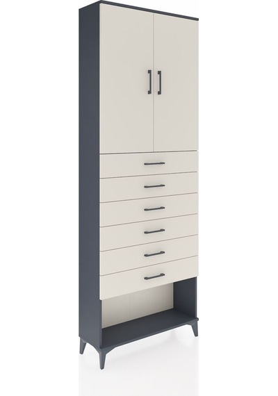 Arges Dolap 3 Raflı 6 Çekmeceli 2 Kapaklı 88x30x243 Antrasit-... Antrasit