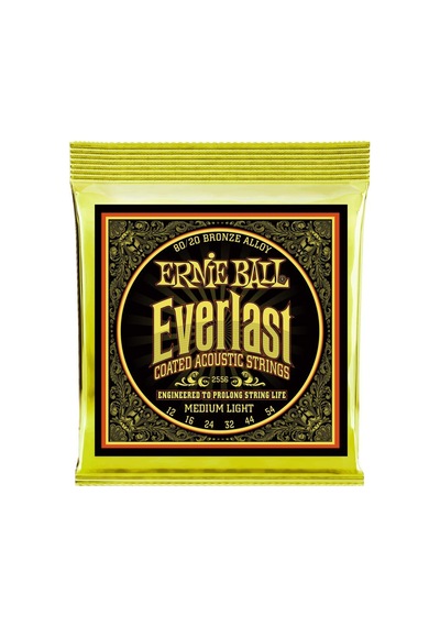 Ernie Ball Everlast Orta Hafif Kaplamalı 80/20 Bronz Akustik Gitar Telleri, Ölçü 12-54