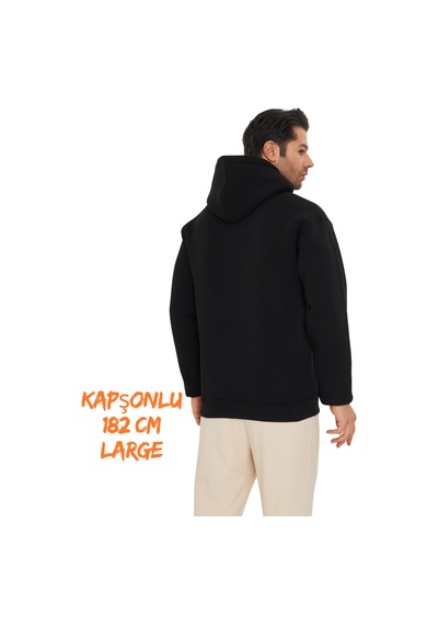 Pxm 3 Iplik Şardonlu Oversize Hoodie Kapüşonlu Ve Kanguru Cepli Siyah Siyah