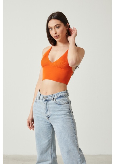 Twenty3 Kadın Super Crop Sırt Detaylı Triko Büstiyer Bluz 001