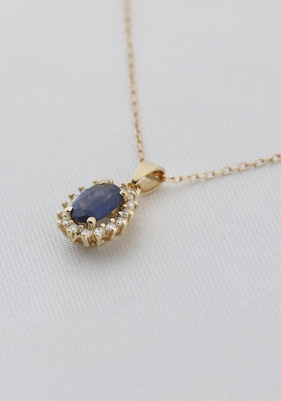 Klasik Pırlanta Anturaj Oval Safir Kolye Rose Gold