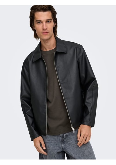 Only & Sons Erkek Onsrem Siyah Deri Ceket - 22038683