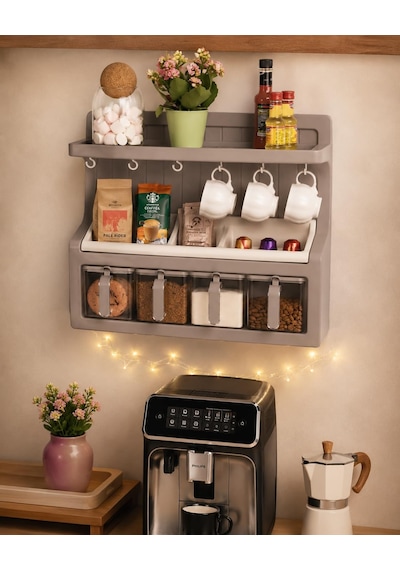 Kahvelik Takımı, Kendinden Yapışkanlı Etiketli, Standlı, 4'lü Kahve Köşesi Seti, Cappuccino çok renkli