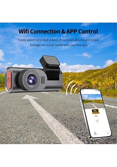 4k Wifi Çift Kameralı Araç Kamerası Gece Görüşlü G-sensörlü Dash Cam 170 Derece