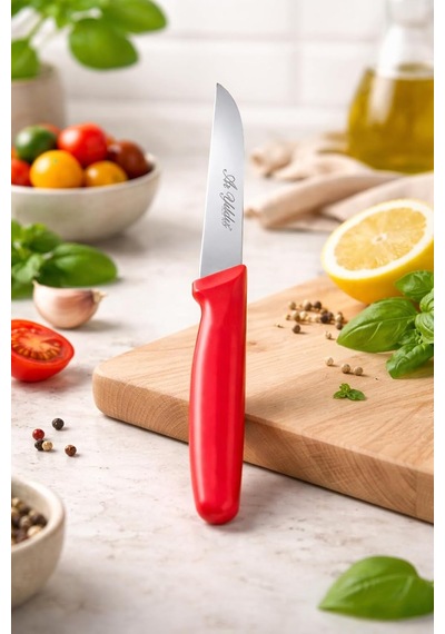Basic Küt Ağızlı Sebze Meyve Bıçağı 8cm Metal Bıçak 18cm Komple Ölçü 1 Adet Kırmızı Çok Renkli