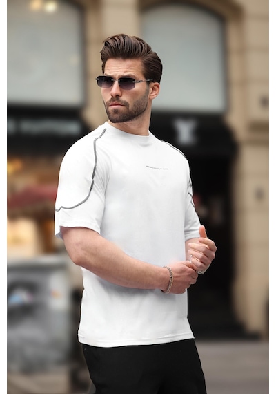 Madmext Beyaz Bisiklet Yaka Basic Tişört E7132 Beyaz