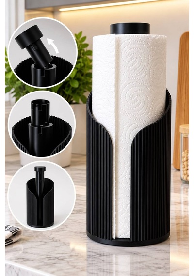 Modern Rulo Peçetelik 3d Tasarım Ürünü Yemek Masası Peçetelik Siyah Siyah