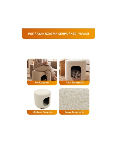 2'si 1 Arada Dekoratif Puf, Şönil Kumaş Kedi-köpek Evi 6230