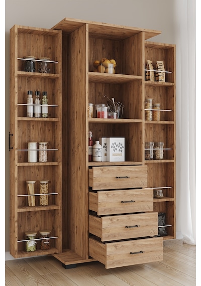 Aeka Ae-2204 Avrasya Çok Amaçlı 2 Kapaklı Raflı Çekmeceli Kiler Mutfak Dolabı Modern Tasarım 170x138x77,5 Çam