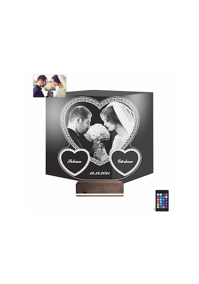 Luvivia Kalp Sevgiliye Hediye Fotoğraflı 3d Lamba - Masa Gece Lambası V10