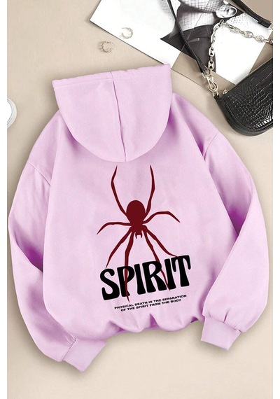Uyguntarz Unisex Cartoon Face Siyah Beyaz Hoodie Lila