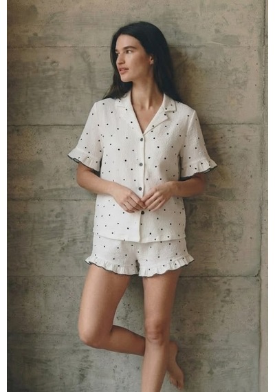 Kadın V Yaka Comfort Fit Beyaz Pijama Takımı