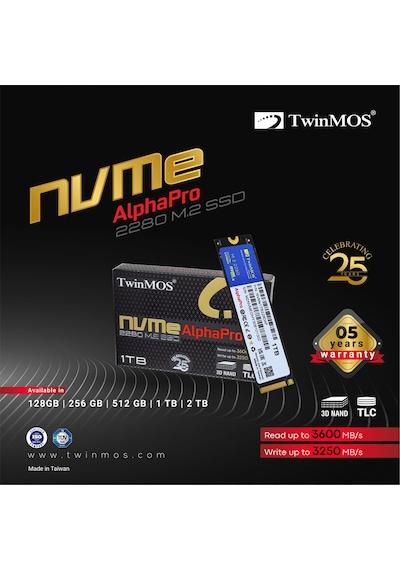 Twinmos 512gb Alphapro Nvme Gen3 M.2 Ssd 3600mb Okuma / 3250mb Yazma Nvme512gb2280ap