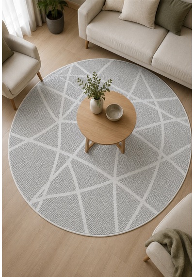 Modern Sisal 8002 Gri Krem Daire Leke Tutmayan Kaymaz Taban Salon Mutfak Koridor Balkon Halısı