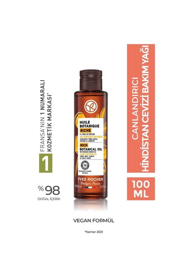 Yves Rocher Canlandırıcı Hindistan Cevizi Bakım Yağı-tüm Saçlar / Huile Botanique - Prebiyotik, Vegan -100ml