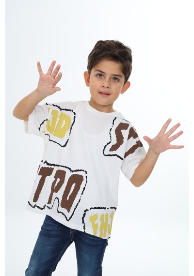 Toontoy Kids Toontoy Erkek Çocuk Stpo Baskılı Tişört Ekru