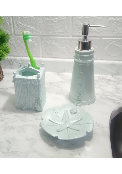 DENİZ FENERİ MAVİ MODEL 3 LÜ BANYO SETİ Mavi