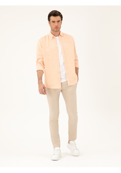 Cacharel Turuncu Regular Fit %100 Keten Gömlek