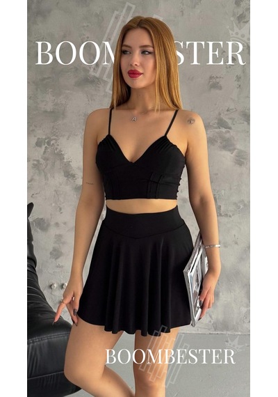 Boombester Kadın Yüksek Bel Piliseli Mini Etek Şortlu Sandy Kumaş Yazlık Rahat Kalıp Günlük & Spor Siyah Boombester Kadın Yüksek Bel Piliseli Mini Etek Şortlu Sandy Kumaş Yazlık Rahat Kalıp Günlük & Spor Siyah