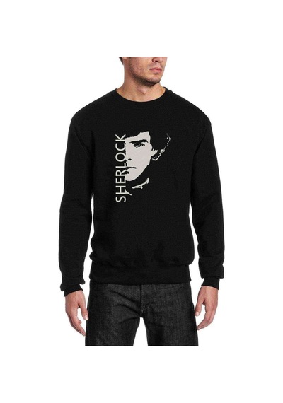 Sherlock Sherlock & Face Baskılı Siyah Erkek Örme Sweatshirt