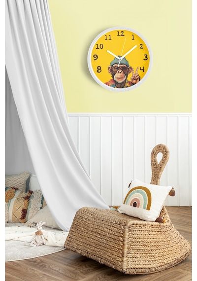 Cool Maymun Tasarım Modern Duvar Saati - 42cm - Önü Camlı Beyaz Kasa - Sessiz Mekanizma Beyaz