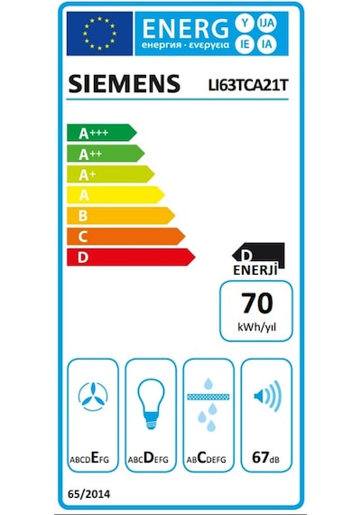 Siemens LI63TCA21T Sürgülü 181 W Aspiratör Beyaz