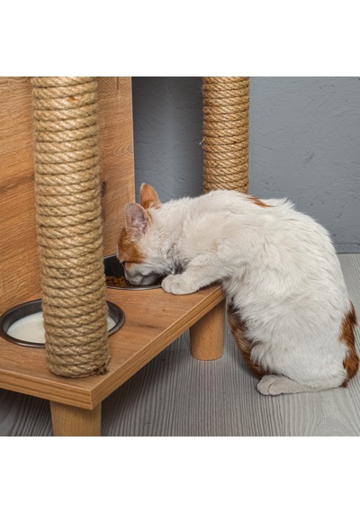 Tahta Karınca Minimalist Tırmanma Halatlı Mobilya Kedi Evi + Mama Kabı